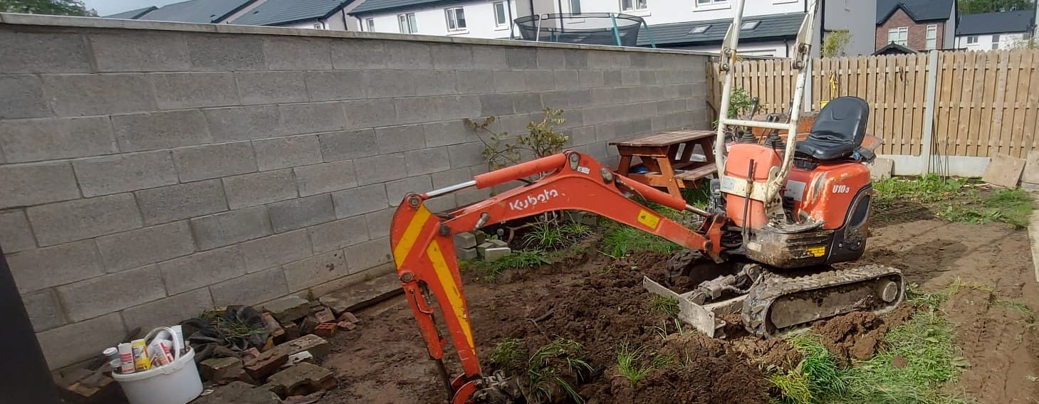 excavator on lawn